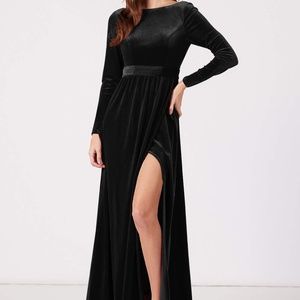Azazie BRYNN Black Velvet Longsleeve Dress
